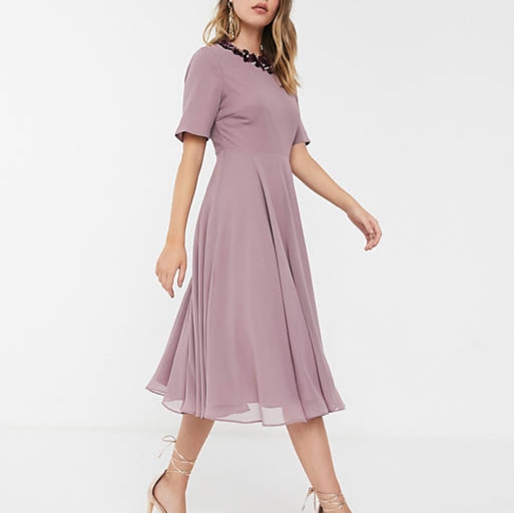 ASOS crop top embellished neckline midi dre